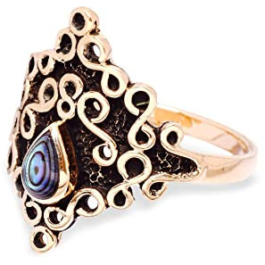 Windalf Damen Bohemia Ring MILENA 20 mm See-Opal Gothic Bronze (Bronze, 46 (14.5))