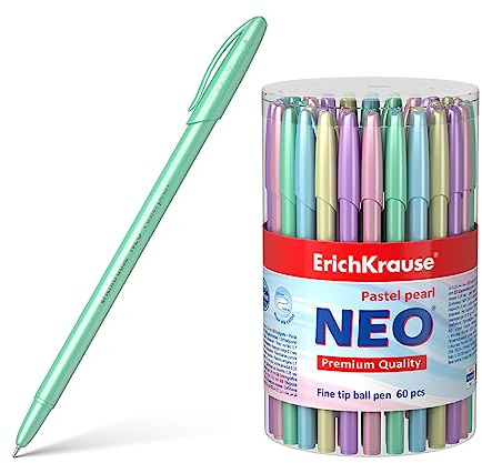 Kugelschreiber 0,26mm 60er Pack Blau - einfaches und weiches Schreiben - schlanke Form - Kulis & Schreibtischzubehör - Neo Pastel Pearl
