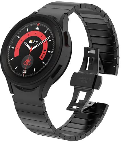 VeveXiao Cinturino in metallo compatibile con Samsung Galaxy Watch 6 40mm 44mm/6 Classic 43mm 47mm/Watch 5 Pro 45mm/Watch 5/4 40mm 44mm, Bracciale Link in acciaio inossidabile (Nero)