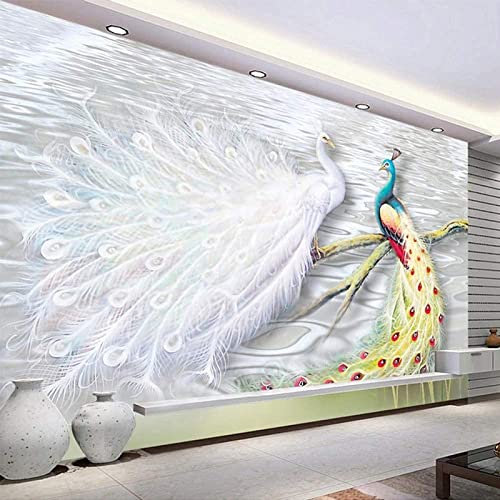 Modernes 3D Tierischer Weißer Pfau Tapete Zum Aufkleben Und Abziehen, Entfernbares Wandpapier, Wandbild Für Wohnzimmer, Büro, Hotel, Restaurant, Schlafzimmer, Tv-Hintergrund, Wandposter, Wandkunst 14