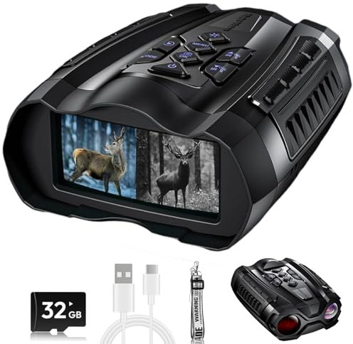 WISHBETY Night Vision Goggles,4K Night Vision Binoculars for Adult with 3.5 HD Screen,32GB TF Card for Photo and Video,9 Gear Infrared and 10X Digital Zoom for Outdoor Enthusiasts and Animal Watchers
