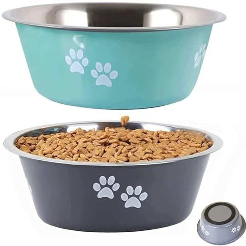 DistriPet Comedero Perro, 2 Cuencos para Perros de Acero Inoxidable, Platos para Perros y Gatos Antideslizantes con Suela de Silicona para Agua y Comida, 2 Unidades de 860ml
