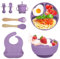 Bizcasa Vajilla Bebe Silicona, 8 Piezas Vajilla de Silicona para Bebés Antideslizante, Con Plato Cuenco Babero Taza, Vajilla de aprendizaje para comer destete, Sin BPA (Púrpura)
