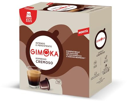 Gimoka Mélange Espresso Cremoso intensité 12/13-50 Capsules en Plastique - Compatibles avec les machines à café à usage domestique Nespresso* - Produit en Italie