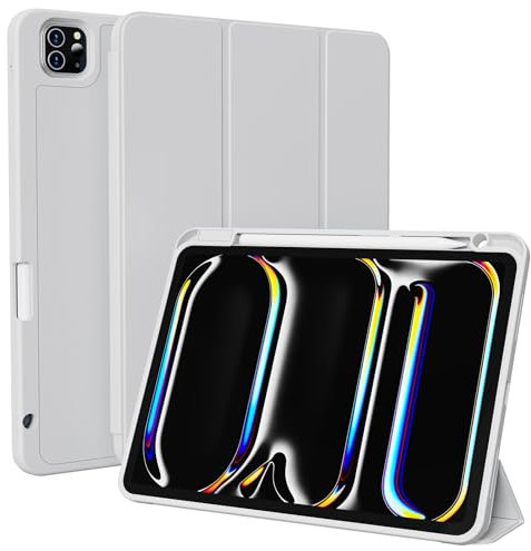 BQDIYOO für iPad Pro 11 Zoll Hülle M4 (2024) Mit Stifthalter, Hülle für iPad Pro 11 Zoll 2024 (A2836/ A2837/ A3006), Unterstützt Pencil Pro/USB-C, Auto Schlafen/Wachen, Grau