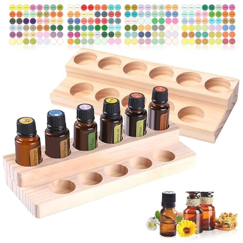 WishesMar 2 Stück 11 Slots Ätherisches Öl Halter Regal aus Holz - Bietet Platz für 5-15 ml ätherisches Öl-Flaschen - Aufbewahrungs Ständer Gestell Organisator für Ätherische Öle und Duftöle
