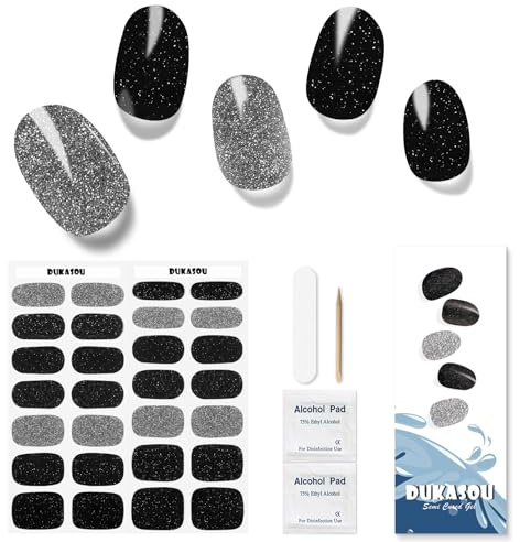 DUKASOU Gel Nail Strips - 28 pcs Gel Nail Stickers-Full Wraps- Salon Quality Soft Holy Gels Nails Stickers UV- Long Lasting, UV Lamp Compatible, Easy to Carry& Use & Remove