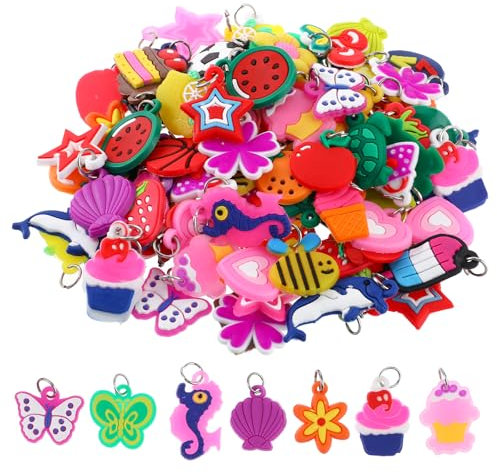 Nogeqi Loom Charms Anhänger Set, 100 Stück Loom Gummis Charms Anhänger Halskette Armband Making Zubehör Anhänger für Kinder Jungs Mädchen, Armbänder Diy Gummi Armband Basteln Halsketten Geschenk