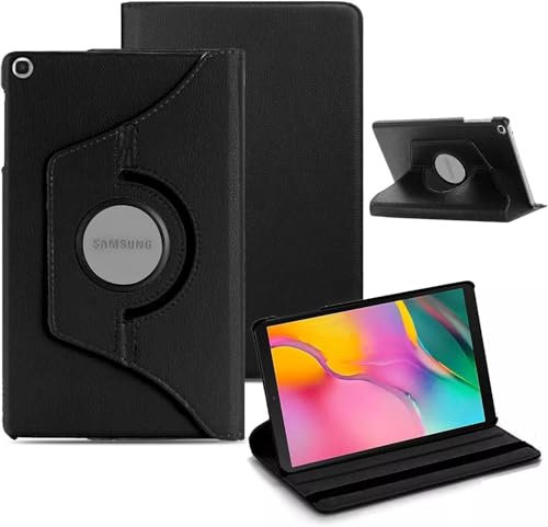 World biz Case for Samsung Galaxy Tab A 10.1 Inch 2019 (SM-T510/T515/T517) PU Leather Smart 360 Rotating Flip Stand Cover, Auto Wake/Sleep Tab T515 T510 Tablet Case (Black)