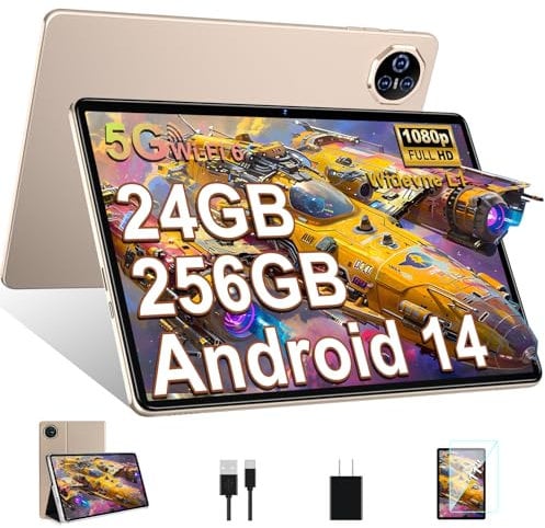 BIEGEDY Tablet 11 Zoll Android Octa-Core, 2025 Newest Tablet PC 24 GB RAM + 256 GB ROM (TF 1TB) | WideVine L1丨WLAN 6丨8000mAh丨5+13MP丨Bluetooth5.0丨1280 * 800丨Metallabdeckung Gold