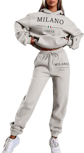 ticticlily Tuta Sportiva Donna Completa 2 Pezzi Tute Ginnastica Completo Felpe con Cappuccio e Pantaloni Jogging Sportive Completi Sportivi Abbigliamento Sportivo Inverno A Grigio Chiaro XL