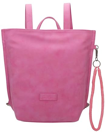 Fritzi33N Vintage Backpack Kunstleder Damen Rucksack Festival City vegan abnehmbarer Anhänger Vintage-Waschung 35,5 x 25 x 10 cm – Schwarz, Rosa, Braun, Grün, Grau, Pink, Blau, Gelb