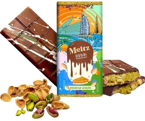Meltz Premium Dubai Chocolate Bar 192g - Pistachio Kunafa Luxurious UEA Middle Eastern Delight - Milk Chocolate Pistachi KnaFeh - Perfect Dubai Sweets Treat Box Dairy Gift (pack of 1)
