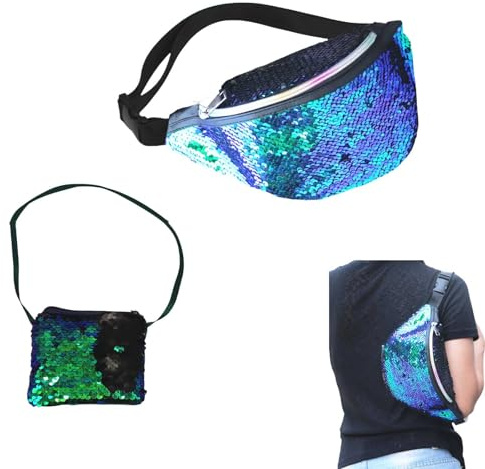 EULAPGOE Damen Bauchtasche Pailletten Glitzer Gürteltasche Grün – Stylische Gürteltasche für Partys, Festivals und den Alltag – Schimmernder Glitzer-Look – Praktische Größe für Wertsachen – Perfekt f