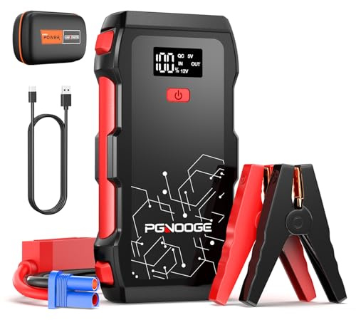 PGNOOGE 6000A 26800mAh Avviatore Batteria Auto | Per tutte le auto a benzina 12V e veicoli diesel fino a 10L, Schermo digitale, Torcia, Power bank USB, Impermeabile