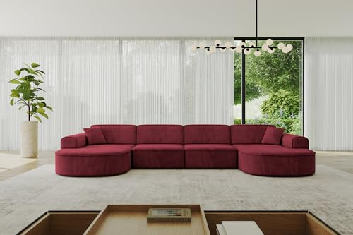 ALTDECOR Ecksofa in U-Form Corner Sofa Bett Eckcouch Couch L-Form Wohnlandschaft Cauchsofa MARI-U2-380x165x73,5 cm Bordeauxrot
