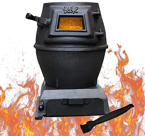 Stufa a legna multifunzionale in ghisa per cucinare e riscaldare, ideale per aree rurali e uso multicombustibile