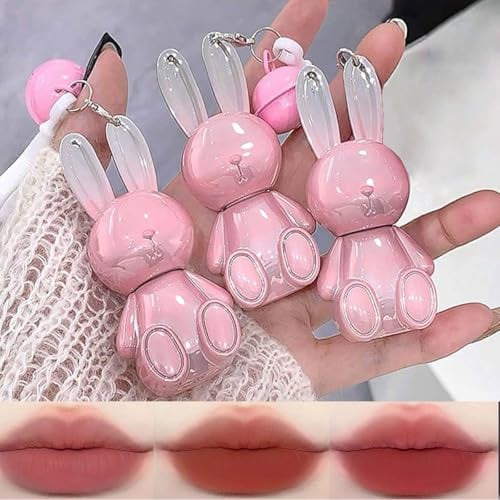 Sitovely 3PCS Niedliches Kaninchen Matt Lipgloss Set, Samtweicher Flüssiger Lippenstift, Matte Rabbit Liquid Lipstick, Antihaft Becher Pflegender Lipgloss, Lippenfarbe für Frauen und Mädchen(A, M)