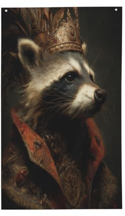 Waschbär mit Krone, Hof-Hausflaggen, 90 x 150 cm, mit Ösen, für drinnen und draußen, Party-Dekoration