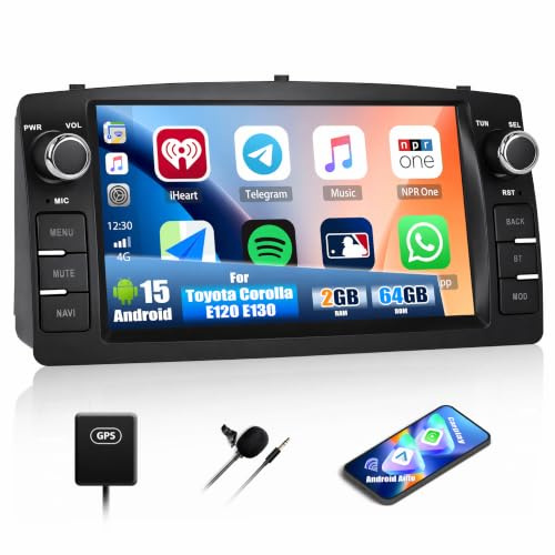CAMECHO 2+64G 7 Pulgadas Android 15 Navi Autoradio para Toyota Corolla E120 E130 2000-2007 BYD F3 2006-2013, Radio Bluetooth con FM RDS Wireless Carplay Android Auto GPS WiFi + Canbus, Mirror Link