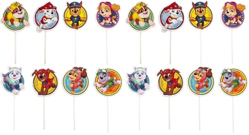 dekora - Set für Cupcakes und Muffin Deko Geburtstag - Paw Patrol Cupcake Topper aus Papier - 16 Stück in 8 verschiedenen Designs (Packung mit 2)