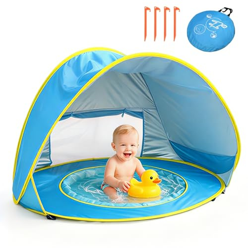 CEWROM Tienda de campaña para la playa para bebé, con piscina separable, protección UV UPF 50+, para niños pequeños, pícnic, jardín, refugio de playa, color azul