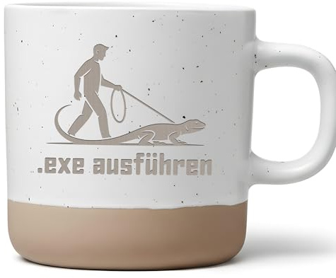 Tasse .exe ausführen Lustig - Programmierer Kaffeetasse Echse - IT Nerd Informatiker Humor - Becher Eidechse an der Leine (Einseitig Graviert)