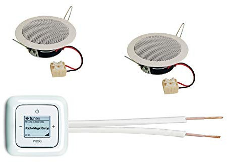 Busch-Jäger encastré Internet Radio wlan-8216 U Kit complet Reflex SI + 2 x haut-parleur de plafond blanc alpin + Radio + élément de commande + Cadre + 1 voies 20 m câble de haut-parleur 2 x 0,75 mm2