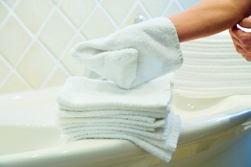 Clinotest Waschlappen Baumwolle Set fusselfrei - 50Stk. 16x21cm - Weiß - 95 Grad waschbare, kochfeste Waschhandschuhe, saugstarke Frottee Waschlappen für Erwachsene, Kinder & Baby Waschlappen