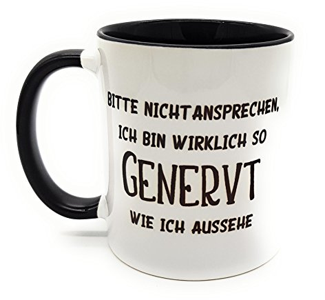Kilala Kaffeetasse mit lustigem Spruch Bitte Nicht ansprechen, Kaffeebecher inkl. Geschenkverpackung, Weiß & Schwarz