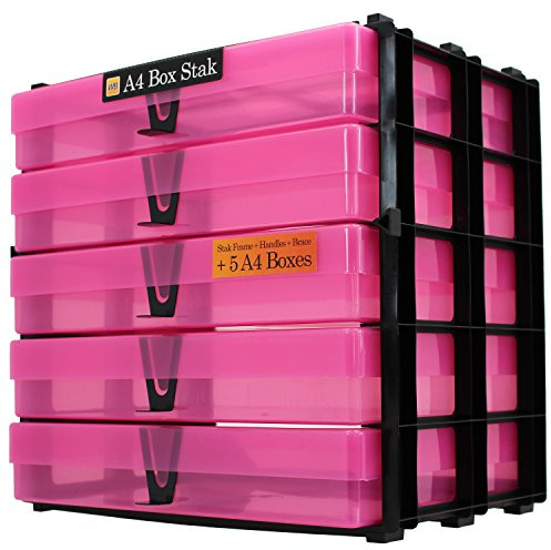 WestonBoxes A4 Box Craft Storage Unit with 5 A4 Boxes, 7 Colours Available | 5 A4 boxes in a black storage frame | Handles clip to front for easy pull-out | Available in 7 Colours | Made in Britain
