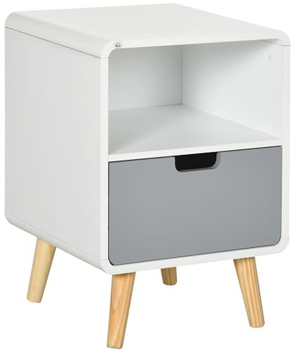 HOMCOM Table de Nuit Table de Chevet scandinave 40L x 38l x 58H cm tiroir + Niche en Bois Blanc Bleu Gris