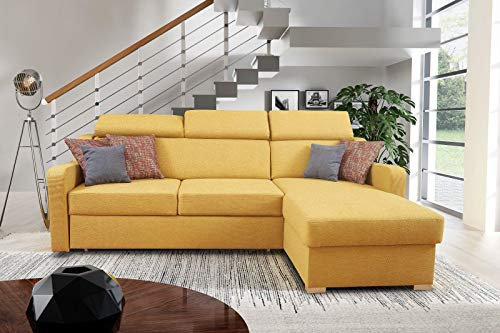 ECKSOFA Monte Schlafsofa Eckcouch mit Schlaffunktion mit Bettkasten Modern Links Rechts L-Form Garnitur Blau schwarz Grau Beige Stoff Gewebe 01 (Rechts)