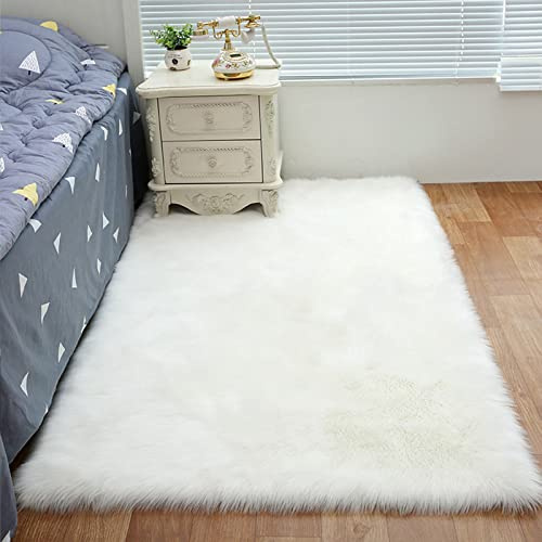 ZFHTAO Flauschiger Teppich Schlafzimmer Kunstfell Teppich Flauschig Schlafzimmer Fellteppich Teppiche Gegend Weich Waschbar Carpet Rechteckig - Weiß 40x80cm