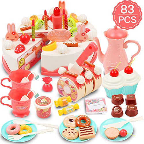 DigHealth Torta Compleanno Giocattolo con Candele, Frutta, Gelato, Biscotti, Dessert, Dolci e Cioccolato per Neonati e Bambini (L)