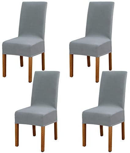 Leeyunbee 4 Pièces Housse de Chaise Moderne élastique, Amovible Lavable Extensible Housses de Chaise de Salle à Manger, Couverture de Chaise pour Décor Salle à Manger, Hôtel et Mariage (Gris Argent)