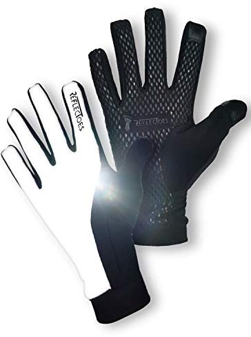 ReflecToes Reflektierende Winter-Laufhandschuhe, Touchscreen-kompatibel, warme Handschuhe, Thermo-Fleece, hohe Sichtbarkeit, Sicherheit für Nachtläufe, Schwarz, Größe L
