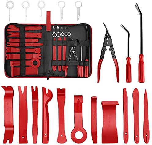 Aodigesa 19 Herramientas de extracción de molduras, Juego de Pinzas de Clip automático, Kit de Herramientas de Palanca de plástico para Panel de Coche, salpicadero, Puerta, Audio, Radio, estéreo con