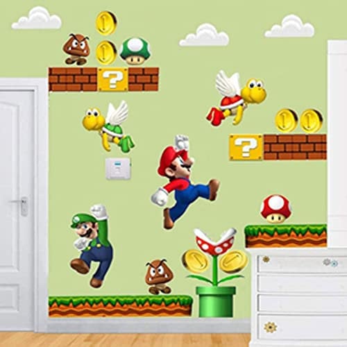 SchwartsCount Super Mario Brothers Sticker für die Wand Wandaufkleber – Super Mario Build a Scene Vinyl-Wandaufkleber – Wanddekoration, Kinderzimmer, entfernbar, abziehen und aufkleben