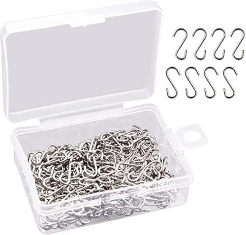 LbsAMP Mini S Haken Edelstahl 200 Stück Hakenverbinder S Draht Haken Kleiderbügel mit Aufbewahrungsbox