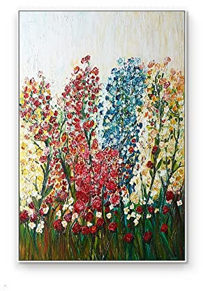 MWMG Ölbilder Auf Leinwand Handgemalt, Moderne Abstrakte Bunte Textur Campanula Blumenpflanze Kunstwerk Handgemalte Ölgemälde Auf Leinwand Wandkunst Für Wohnzimmer Schlafzimmer Büro Wohnkultur