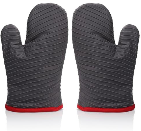 GHONLZIN Guantes de Horno, Manoplas Cocina de Silicona Resistentes al Calor con Forro de Algodón y Superficie Antideslizante, Diseño de Rayas, Guantes Horno Lavable para Microondas para Hornear BBQ
