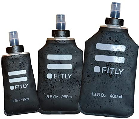 FITLY FLASKS Combo – 3 weiche Trinkflaschen für Hydratation beim Laufen, Wandern, Radfahren, Klettern – Faltbare Wasserflaschen (150–250 – 400 ml) – Schwarz