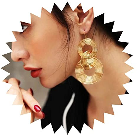 Yienate Lange 70er Jahre Disco Statement Ohrringe Vintage Gold Mehrschichtigen Reifen Drop Haken Ohrringe Leichte Geometrische Große Runde Scheibe Baumeln Ohrringe Hochzeit Prom Ohrringe Für Damen