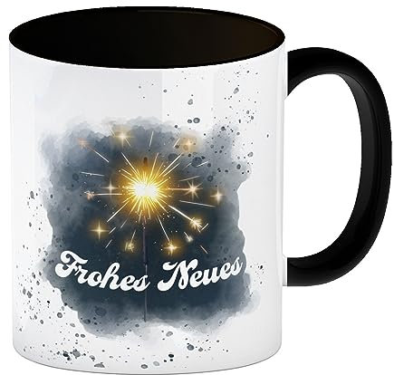 speecheese Feuerwerk Frohes Neues Silvester Kaffeebecher Kaffeetasse für die Jahreswende für den Glühwein mit schönem Raketen Bouquet verziert Kaffeebecher Schwarz Du suchst noch nach einem