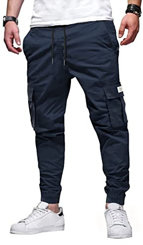 Elegancity Hommes Pantalons de Jogging Bleu Pantalons Cargo Pantalons de Sport avec 6 Prises M