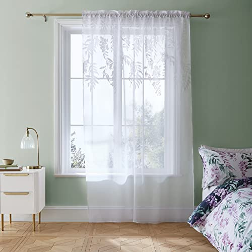 Catherine Lansfield Living Wisteria Floral 55x54 Inch Slot Top Curtain Panel White