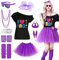 Maryparty Women's 80s Costume Accessories Set 80s Fancy Dress for Women Lips Print T-Shirt Adult Tutu Skirt Lace Headband Neon Earrings Necklace Leg Warmers Fishnet Gloves Bracelet (Style-2, L)