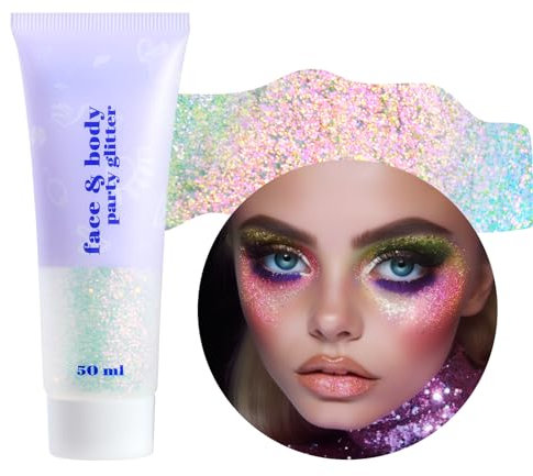 Prreal Body Glitter Gel 50ml, Face Glitters Body Gel Sequins Shimmer Liquid Eyeshadow, Chunky Glitter for Face Hair Nails, Holographic Cosmetic Laser Powder Festival Glitter Makeup#Phantom Pink