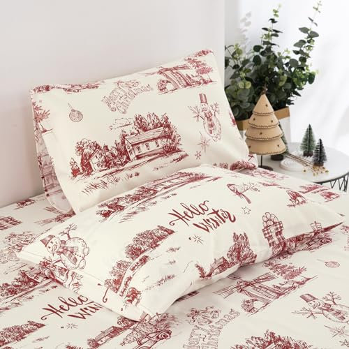Dinjoy Weihnachts-Kissenbezüge, Queen-Size-Größe, wendbar, rot, beige, Schneemann, Weihnachtsbaum, Muster, Weihnachten, Urlaub, Neujahr, Überwurf, Kissenbezüge, Schutz für Zimmer, Bett, Couch, Sofa,